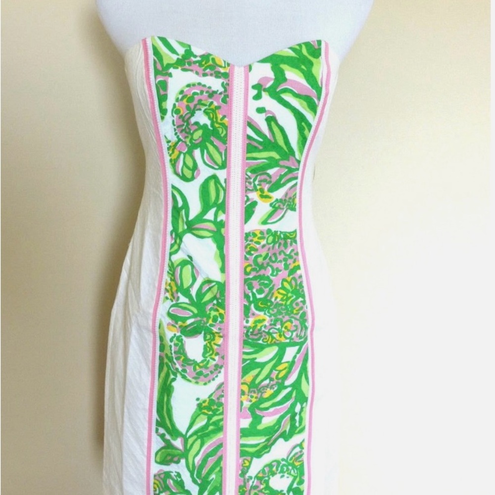 Lilly Pulitzer Green and Pink Strapless Dress